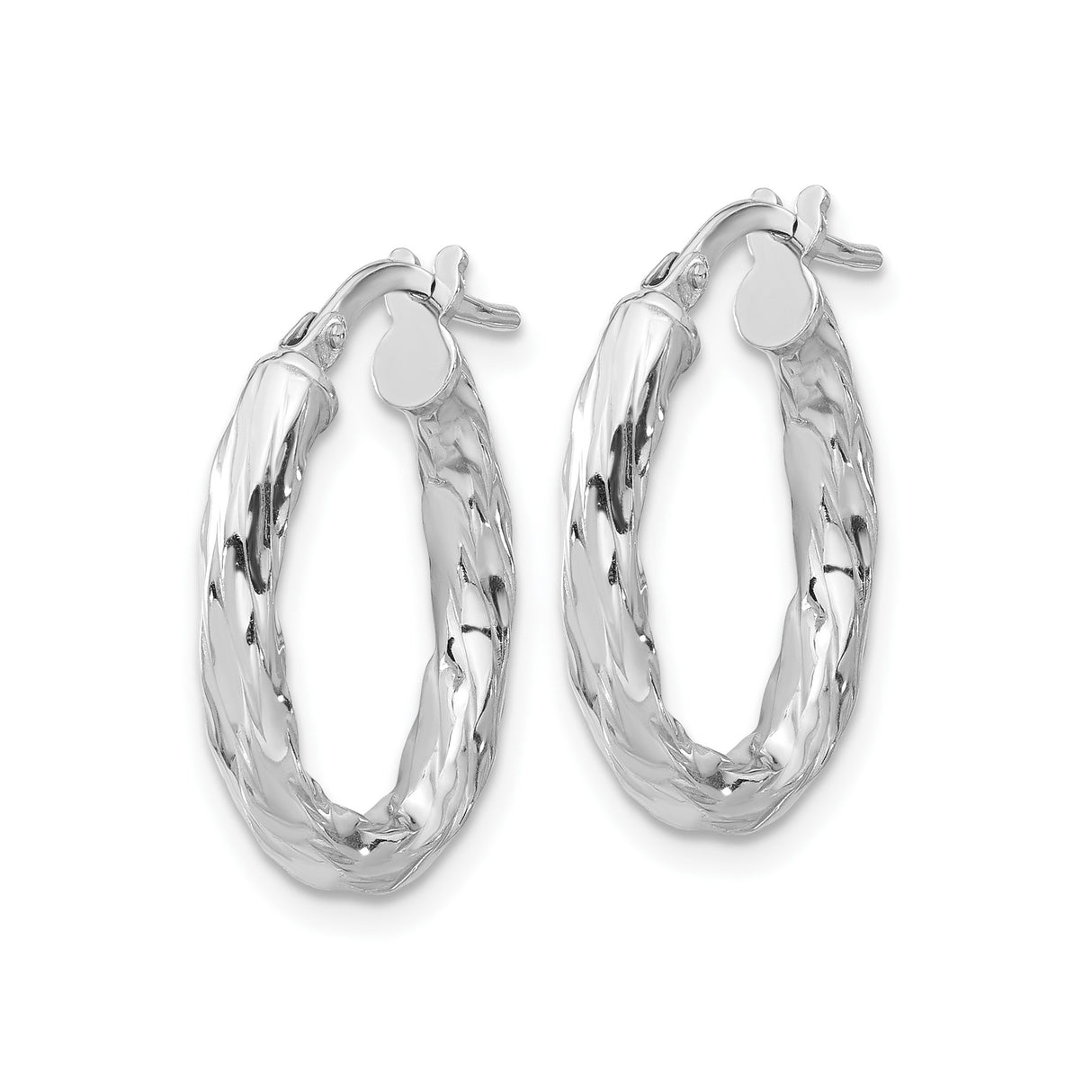 Sterling Silver Twisted Oval Hoop Earrings, Lightweight Braided Design, Rhodium Plated Finish