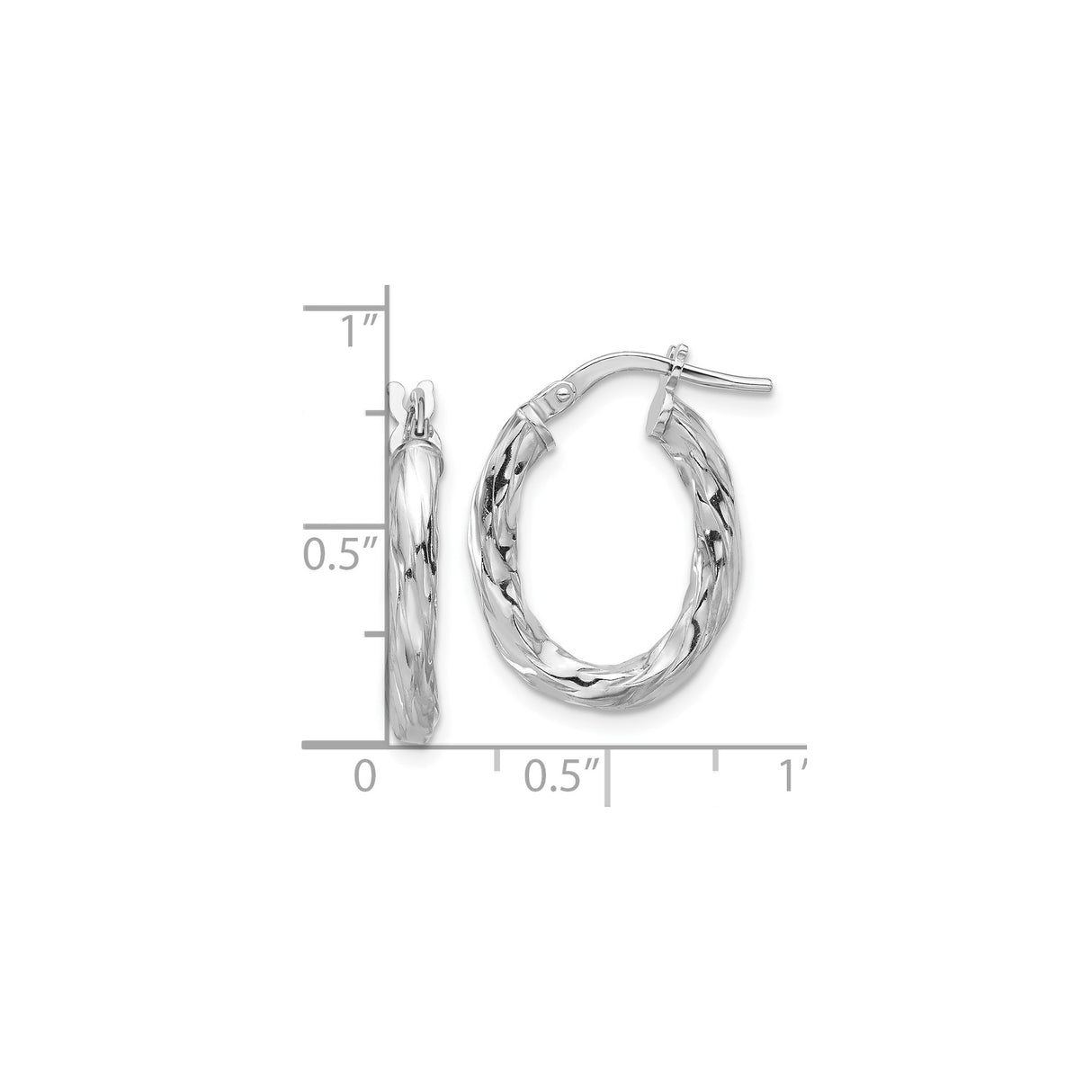 Sterling Silver Twisted Oval Hoop Earrings, Lightweight Braided Design, Rhodium Plated Finish