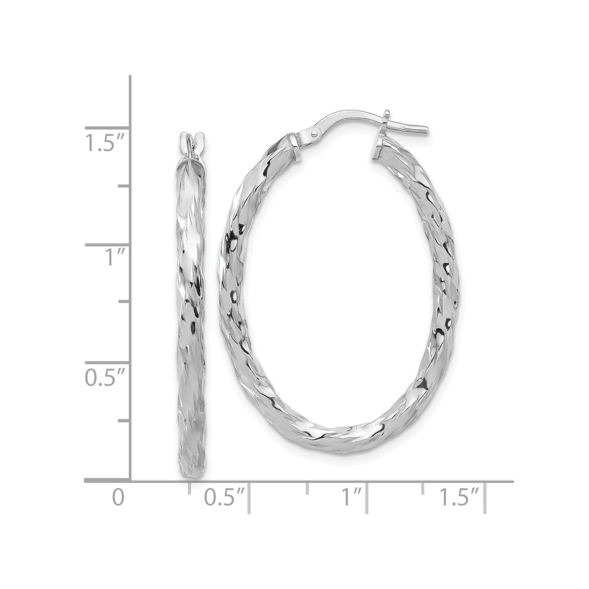 Sterling Silver Twisted Oval Hoop Earrings with Hammered Diamond Cut Texture