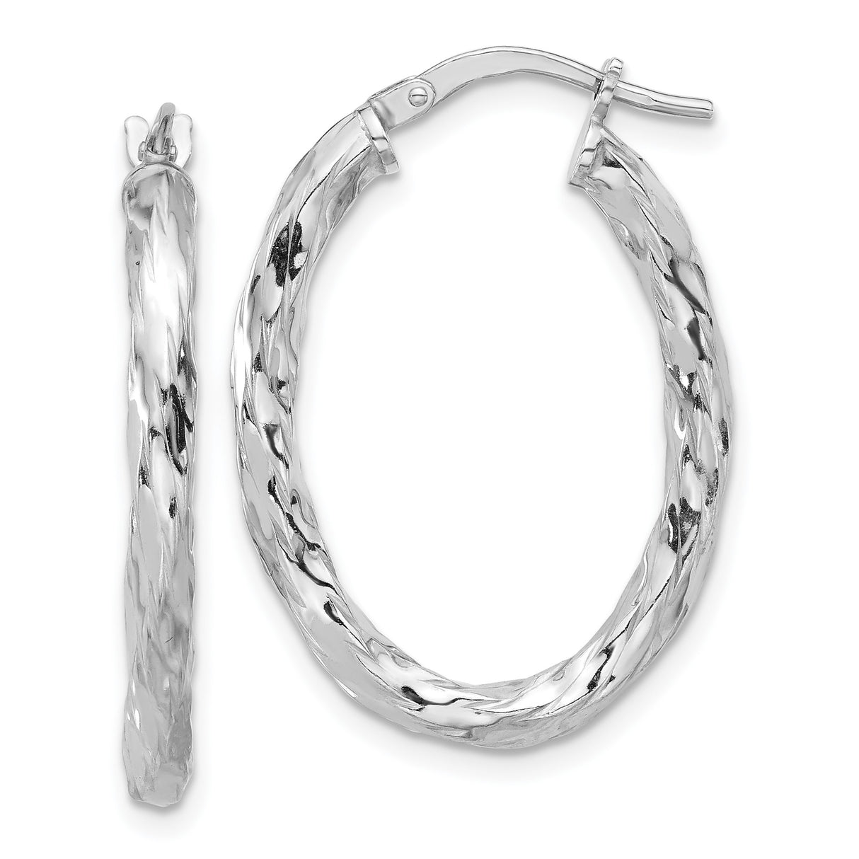 Sterling Silver Twisted Hoop Earrings with Hammered Texture, Oval Statement Design