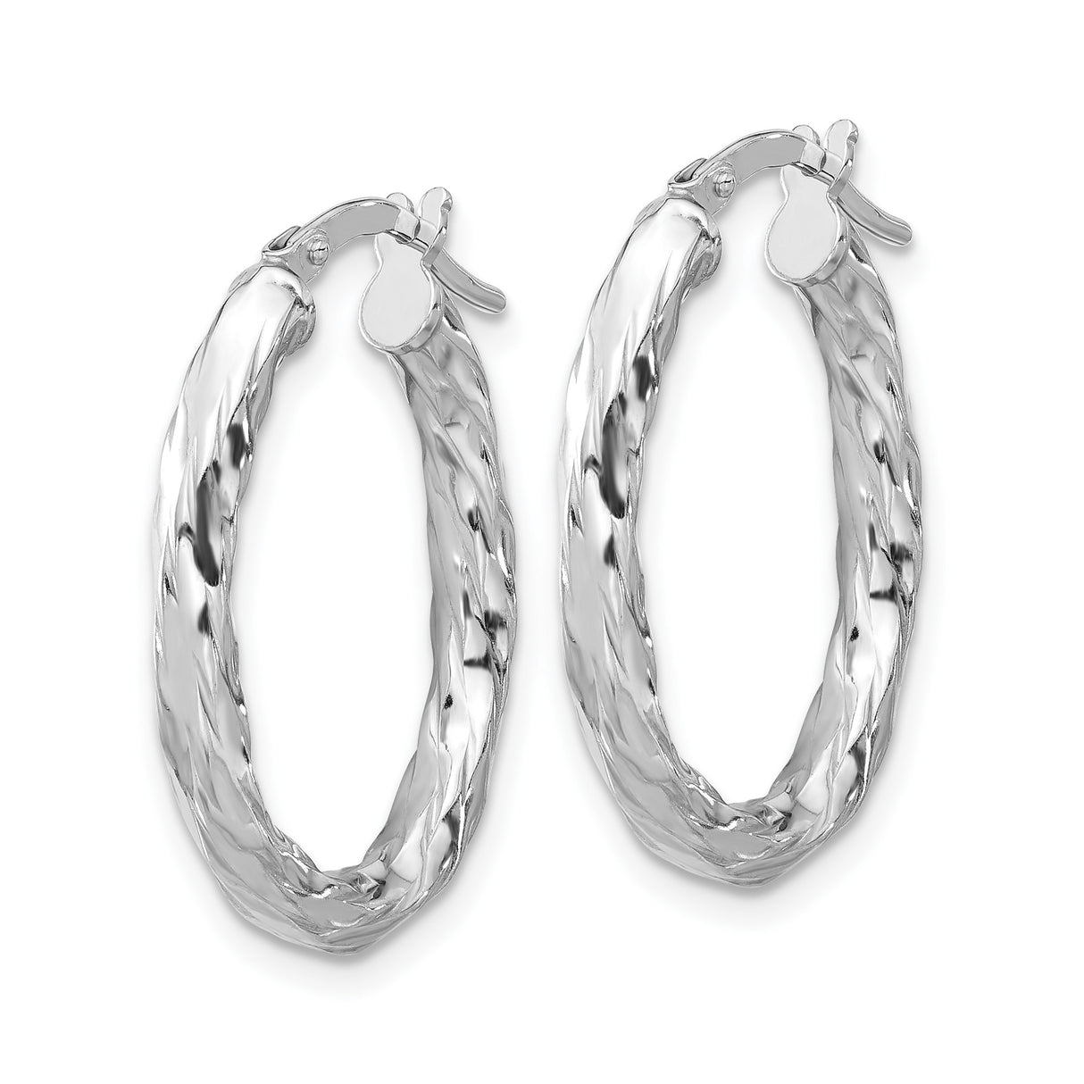 Sterling Silver Twisted Oval Hoop Earrings with Polished Hammered Texture, Medium Lightweight Design
