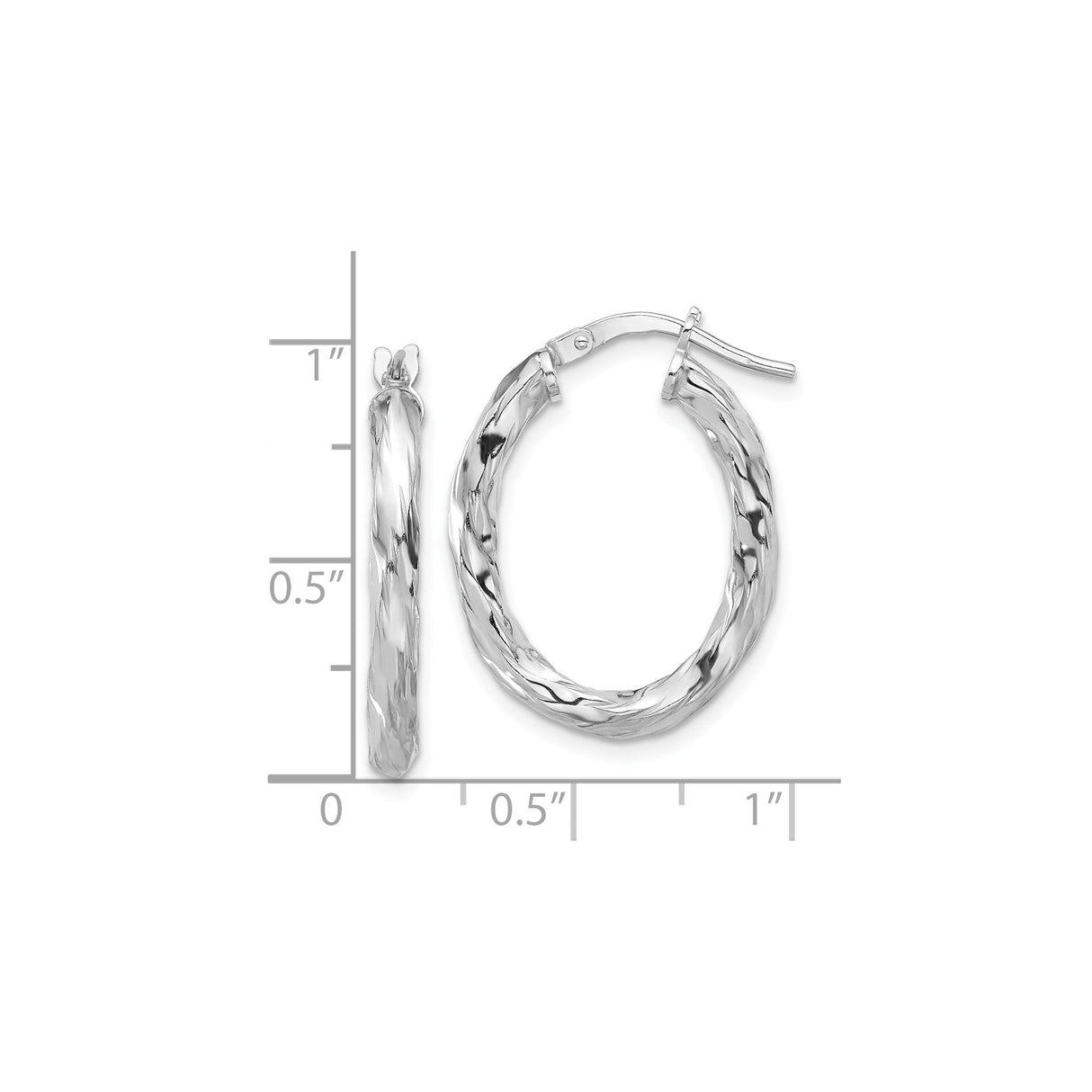 Sterling Silver Twisted Oval Hoop Earrings with Polished Hammered Texture, Medium Lightweight Design