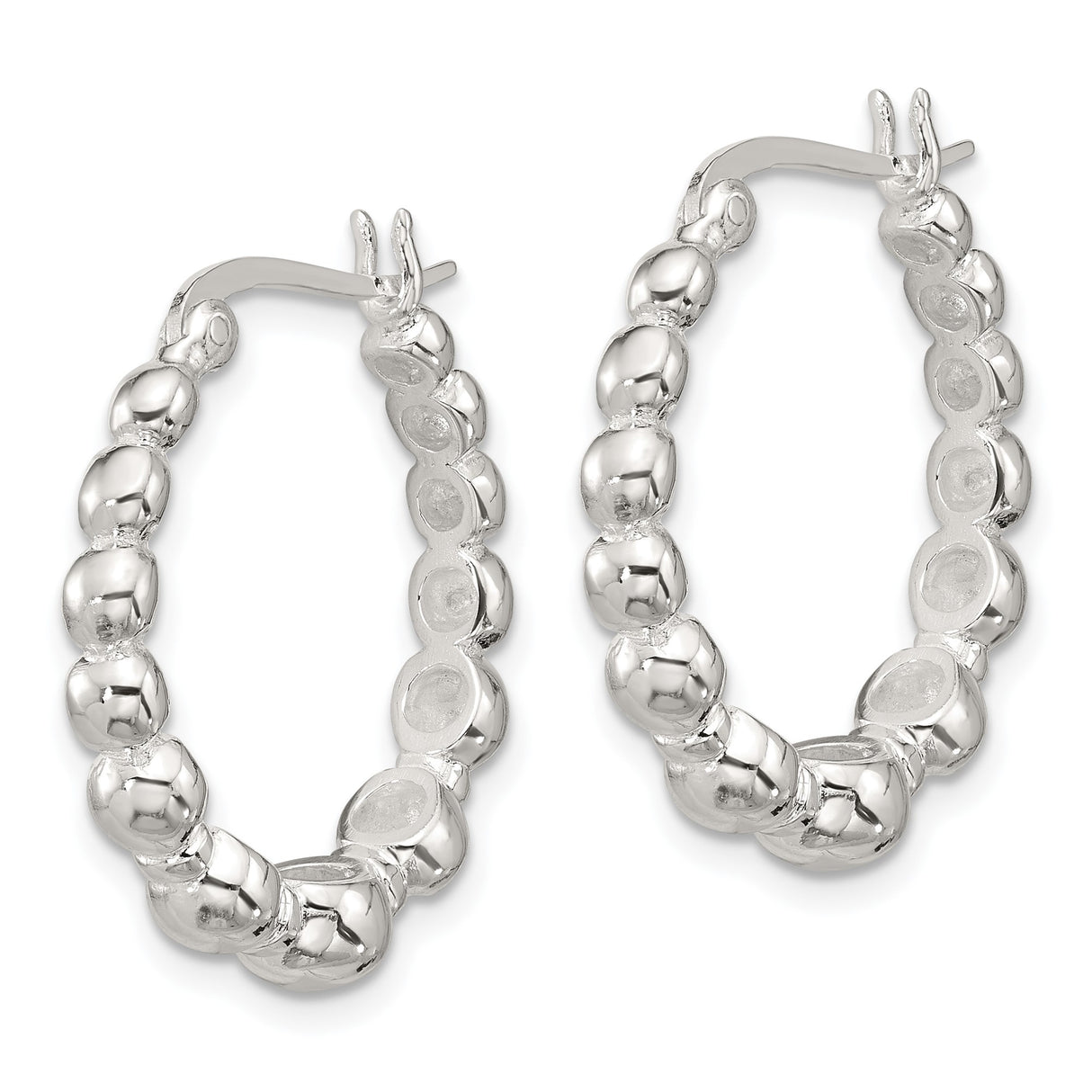 Sterling Silver Hoop Earrings with Graduated Polished Beads, Classic Round Minimalist Design