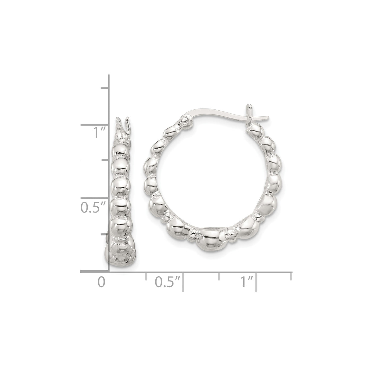 Sterling Silver Hoop Earrings with Graduated Polished Beads, Classic Round Minimalist Design