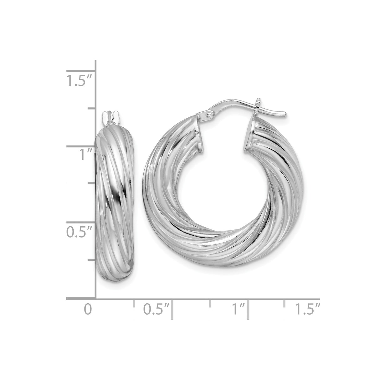 Sterling Silver Twisted Hoop Earrings with Polished Ribbed Texture for Women