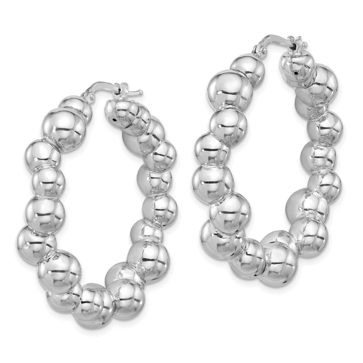 Sterling Silver Hoop Earrings with Polished Beaded Bubble Design, Bold Modern Style for Women