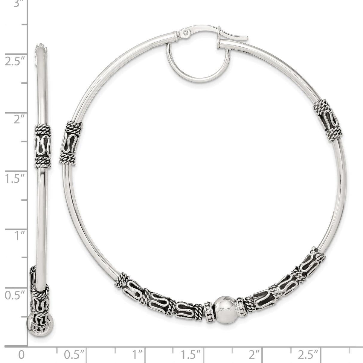 Sterling Silver Bangle Bracelet, Balinese Style with Swirl Pattern and Rope Accents