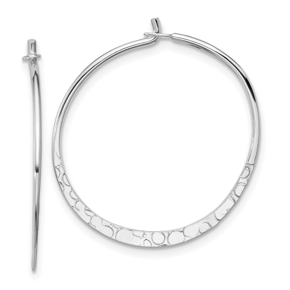 Sterling Silver Hoop Earrings with Textured Hammered Finish, Lightweight Medium Round Style