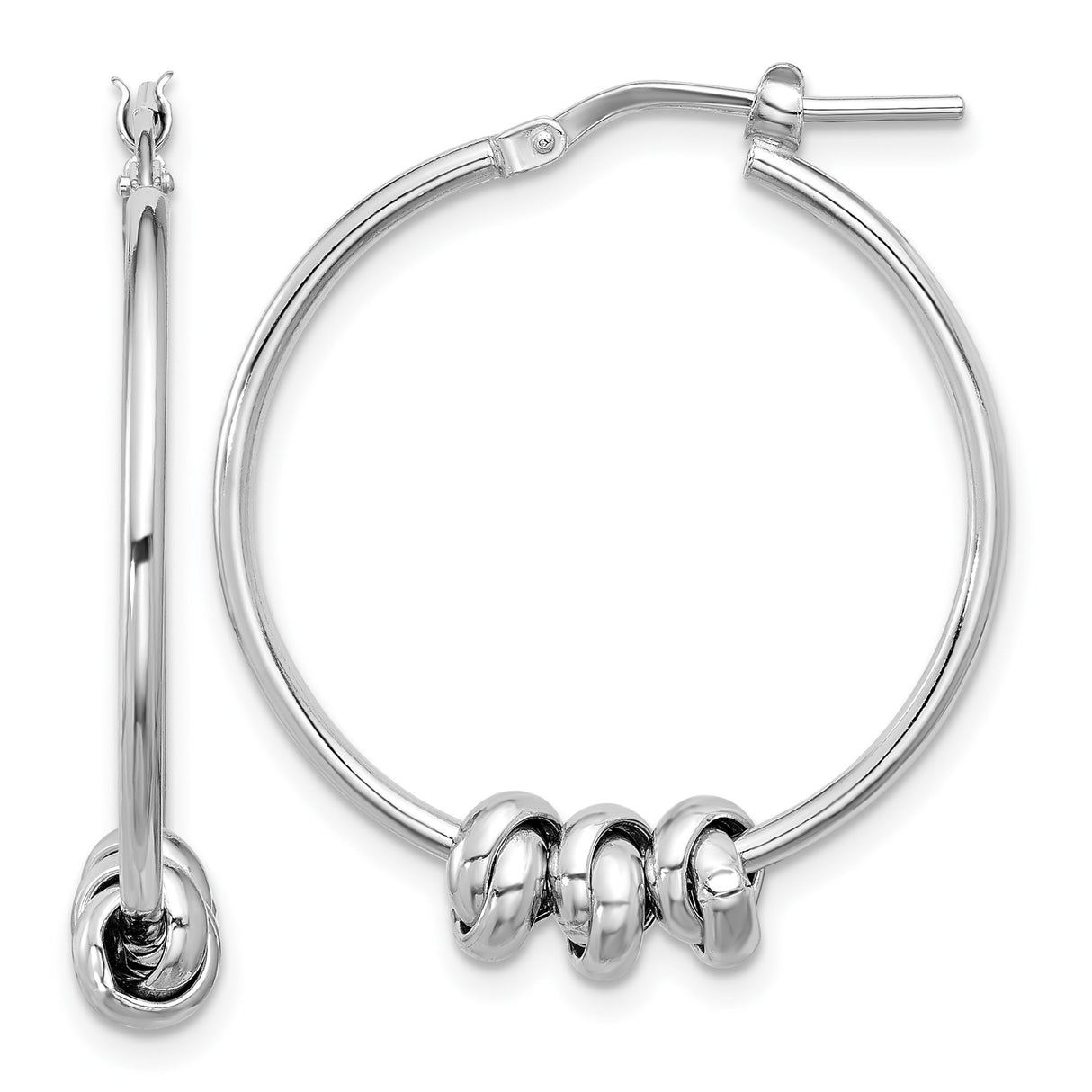 Sterling Silver Knot Hoop Earrings with Intertwined Three Bead Design