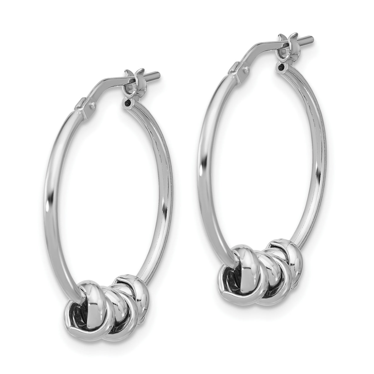 Sterling Silver Hoop Earrings with Polished Love Knot Charms, Symbol of Eternal Love and Unity