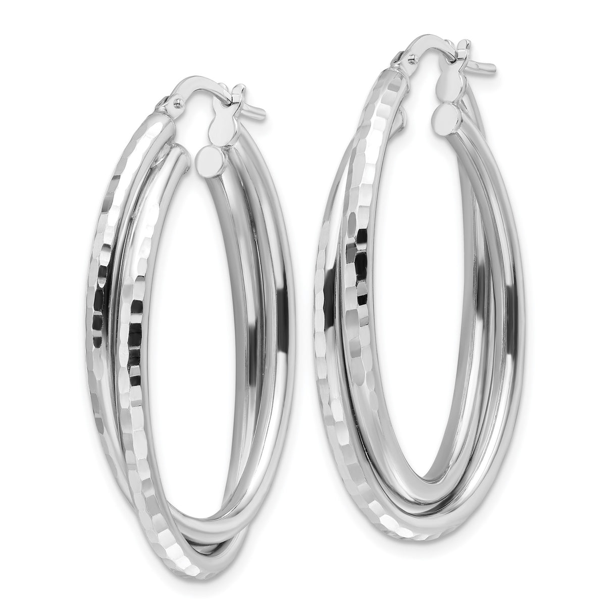 Sterling Silver Multi-Row Hoop Earrings with Polished and Diamond-Cut Finish
