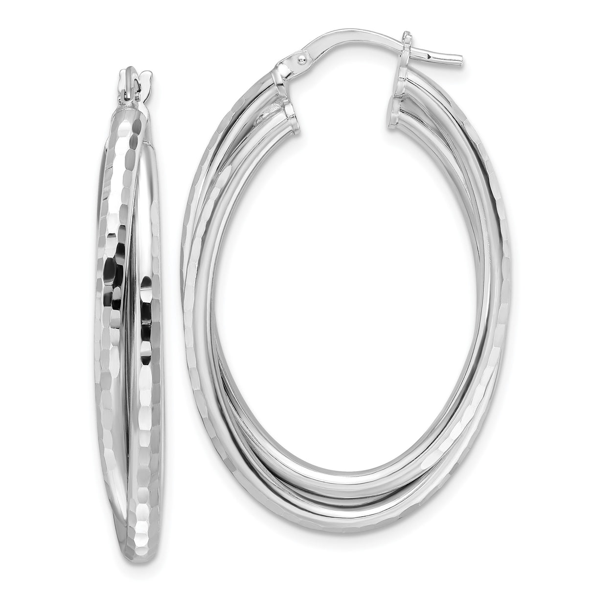Sterling Silver Multi-Row Hoop Earrings with Polished and Diamond-Cut Finish