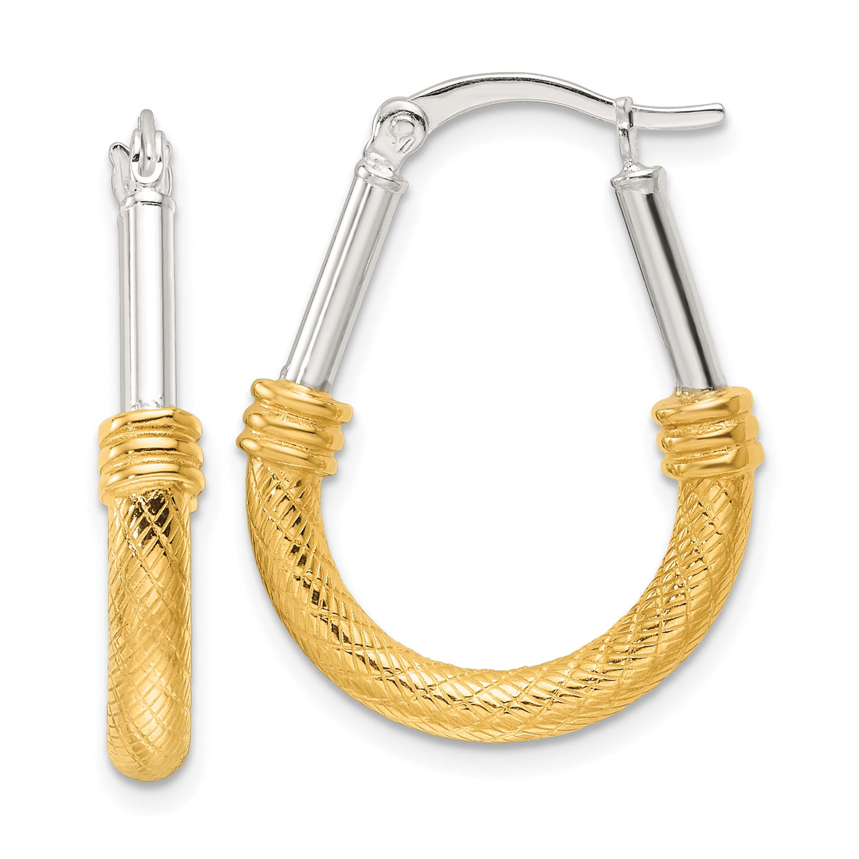Sterling Silver and 14k Gold Plated Twisted Rope Hoop Earrings, Two-Tone Textured Design