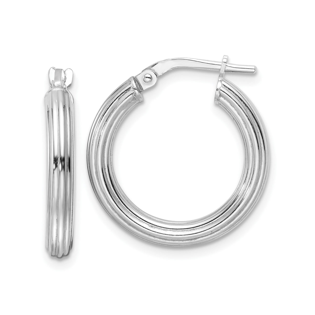 Sterling Silver Hoop Earrings, Triple Ridge Hinged Hoops, Polished Finish, Minimalist Style