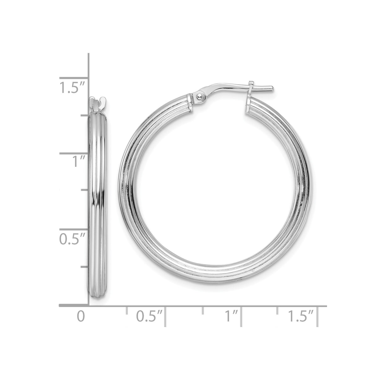 Sterling Silver Hoop Earrings with Grooved Ridged Design and Polished Finish