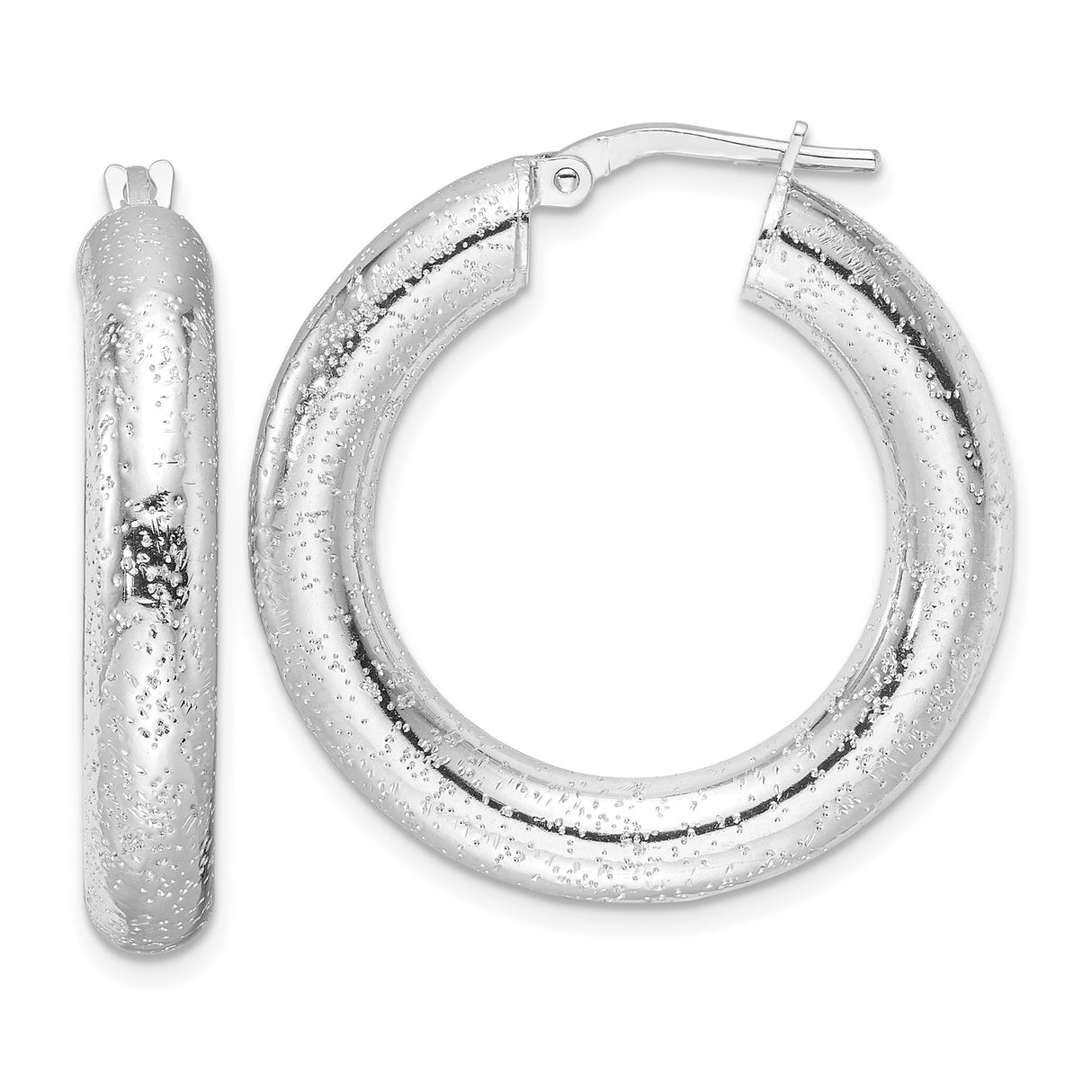 Sterling Silver Hoop Earrings, Textured Hammered Design with High Polish Finish