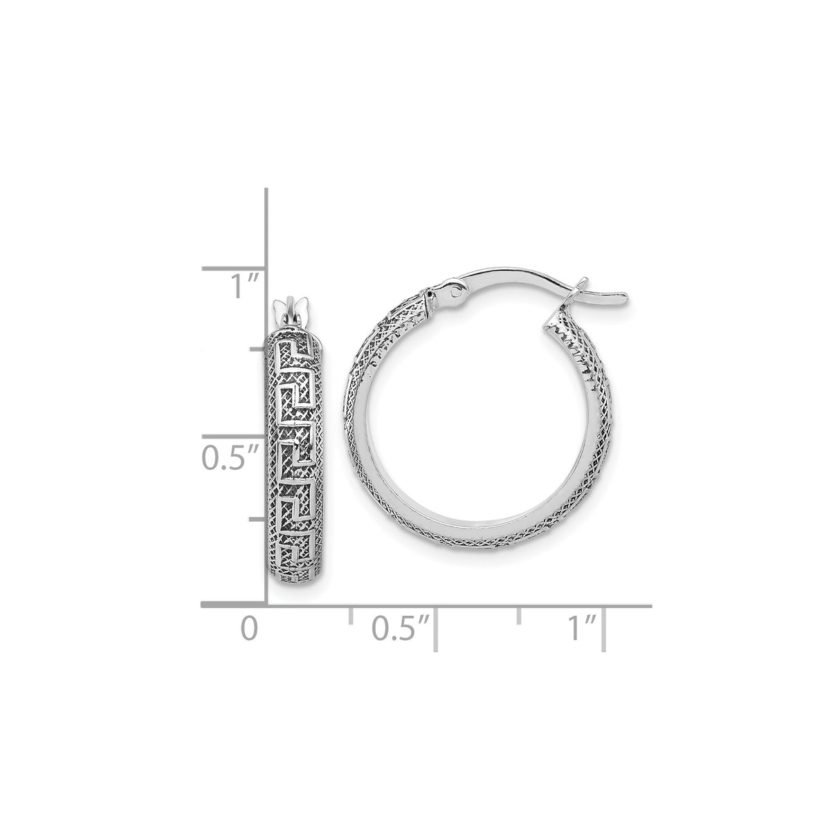 Sterling Silver Greek Key Hoop Earrings with Intricate Design and Textured Detailing for Women