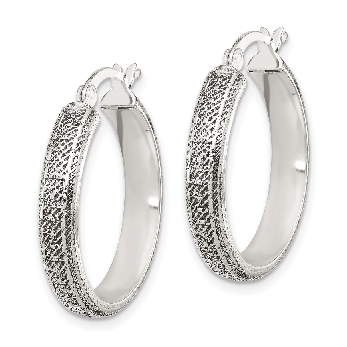 Sterling Silver Hoop Earrings with Greek Key Pattern and Textured Finish