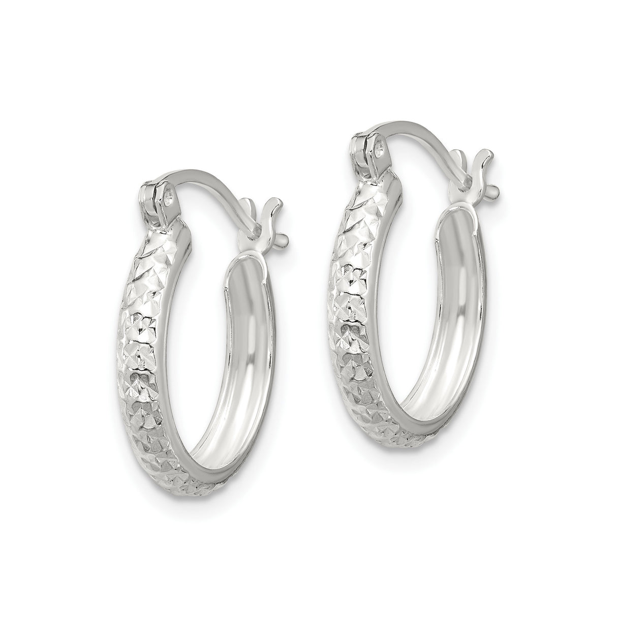 Sterling Silver Hoop Earrings with Hammered Finish and Star Pattern, Latch Back Design