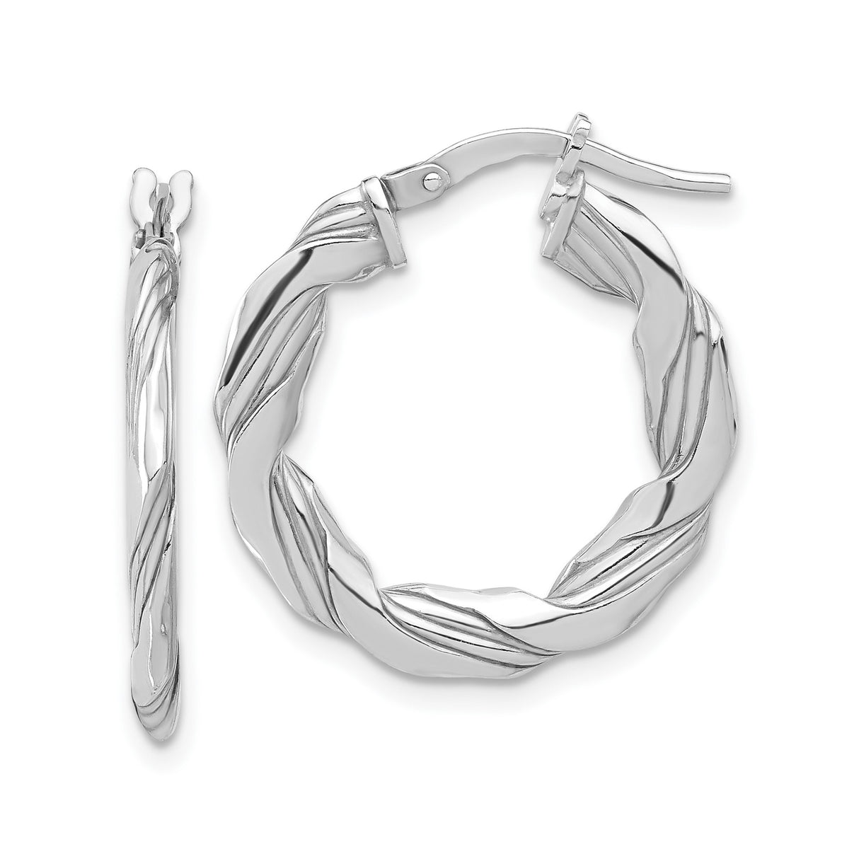 Sterling Silver Twisted Hoop Earrings with Polished and Textured Rope Design