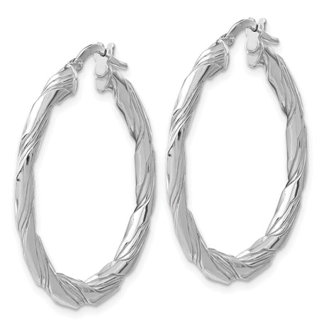 Sterling Silver Twisted Hoop Earrings with Braided Design and Polished Finish for Women