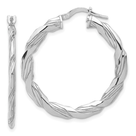 Sterling Silver Twisted Hoop Earrings with Braided Design and Polished Finish for Women
