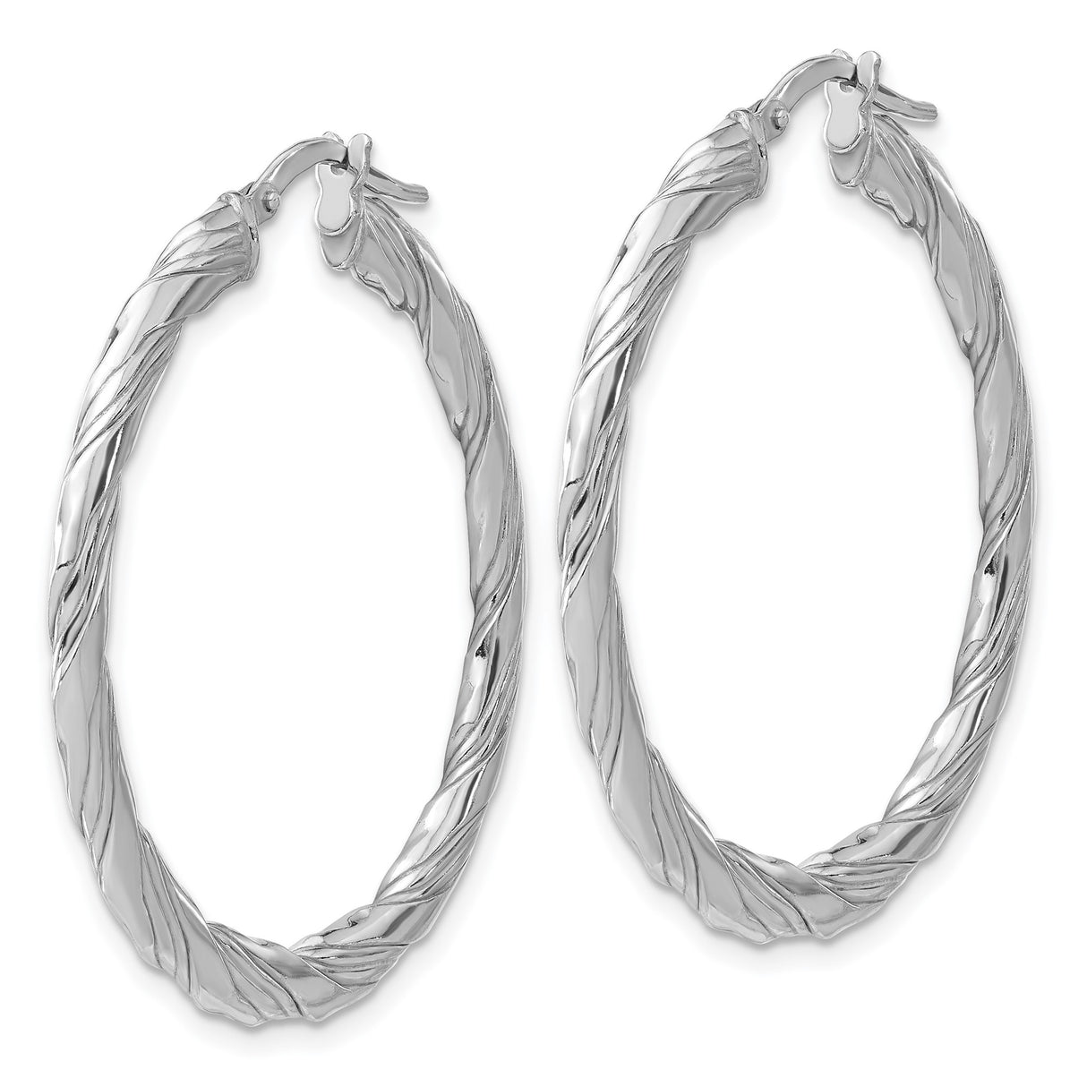 Sterling Silver Twisted Hoop Earrings with Polished Textured Finish, Lightweight Modern Style