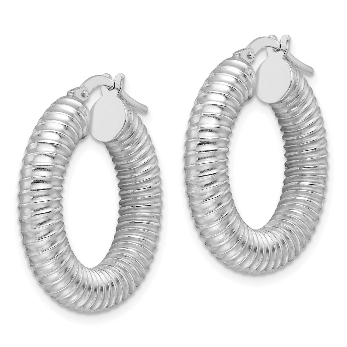 Sterling Silver Hoop Earrings, Ribbed Bold Statement Design, High-Polish Finish