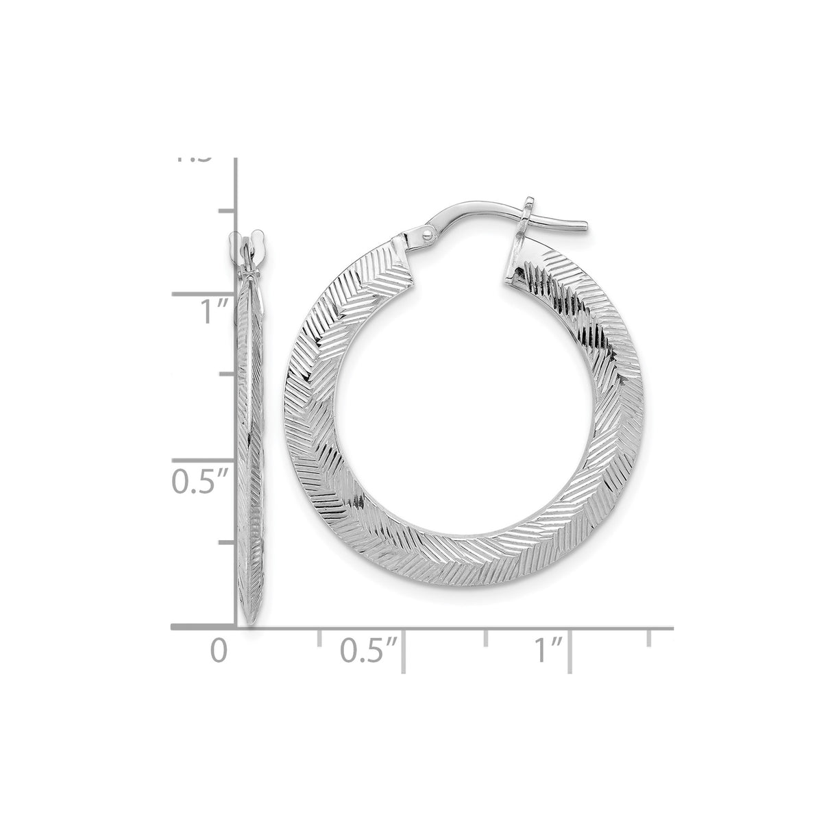 Sterling Silver Hoop Earrings with Chevron Texture, Lightweight Medium Round Design