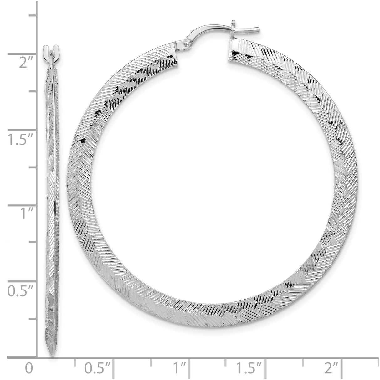 Sterling Silver Hoop Earrings, Textured Chevron Pattern, Lightweight Large Round Design