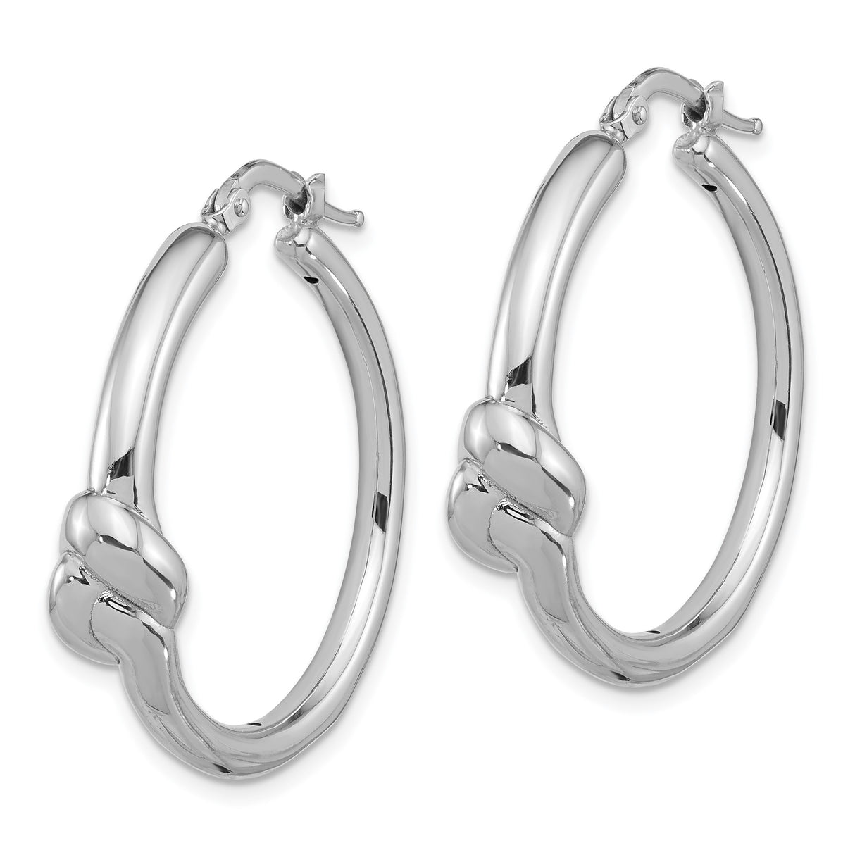 Sterling Silver Hoop Earrings with Love Knot Design, Rhodium Plated Classic Hoops for Women
