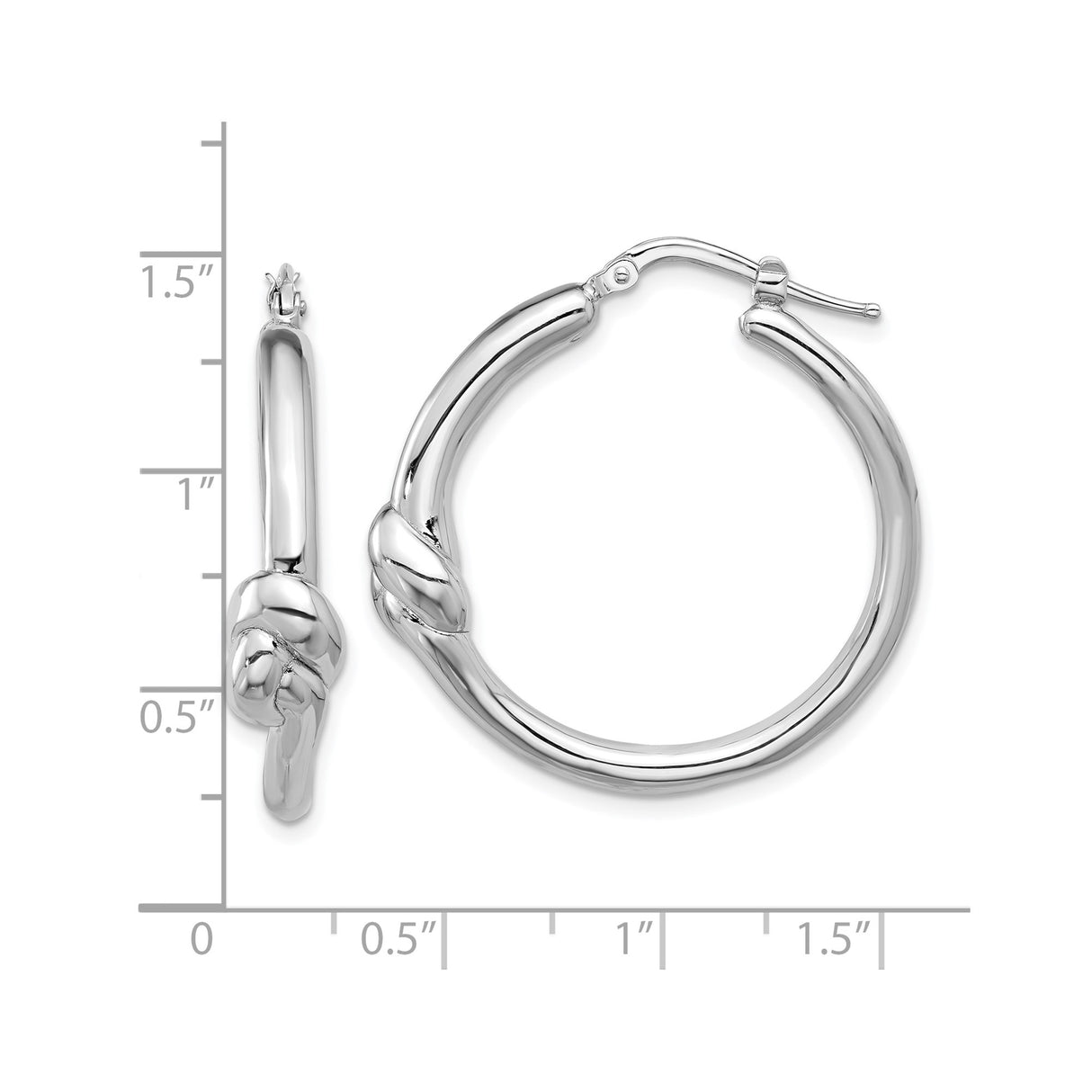 Sterling Silver Hoop Earrings with Love Knot Design, Rhodium Plated Classic Hoops for Women