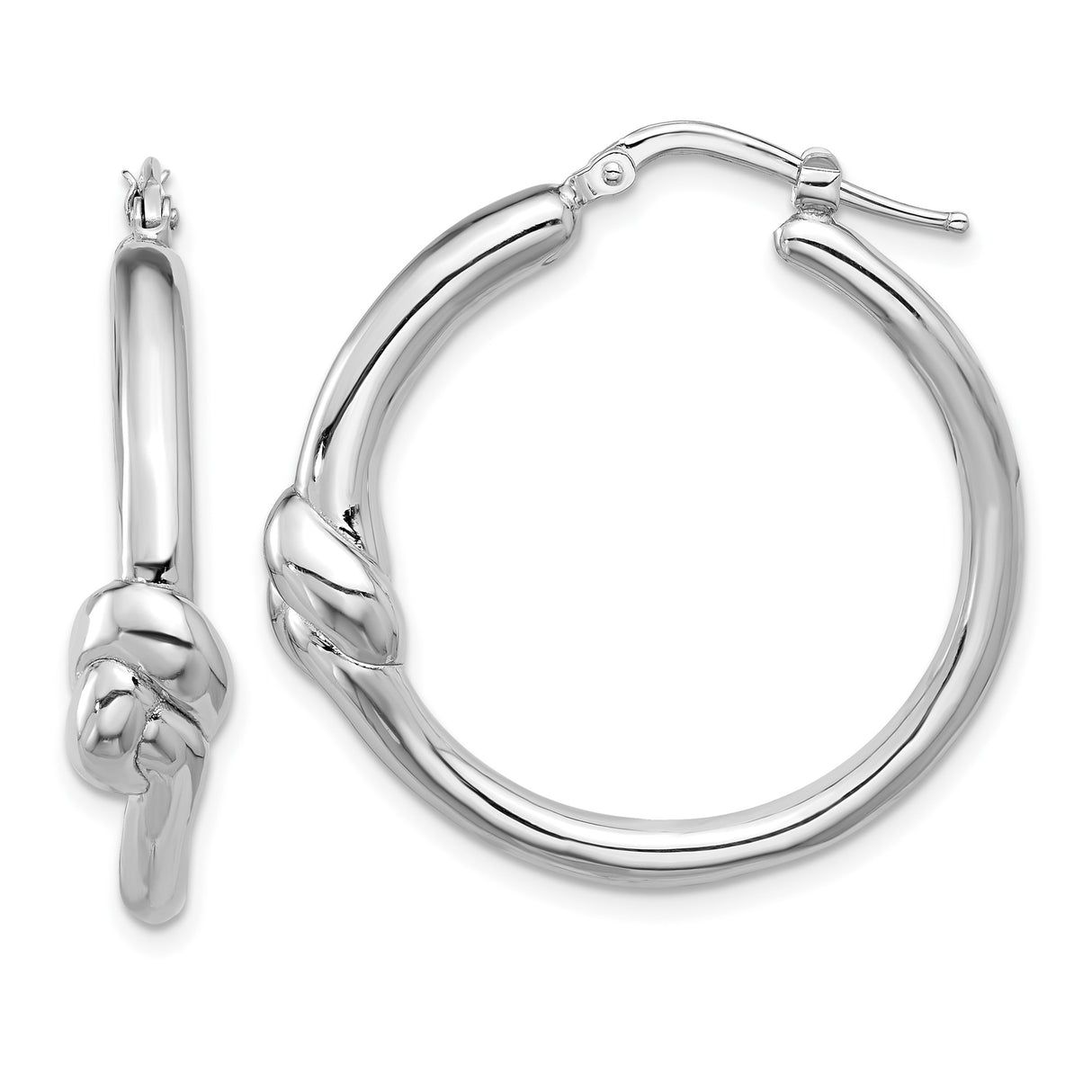 Sterling Silver Hoop Earrings with Love Knot Design, Rhodium Plated Classic Hoops for Women