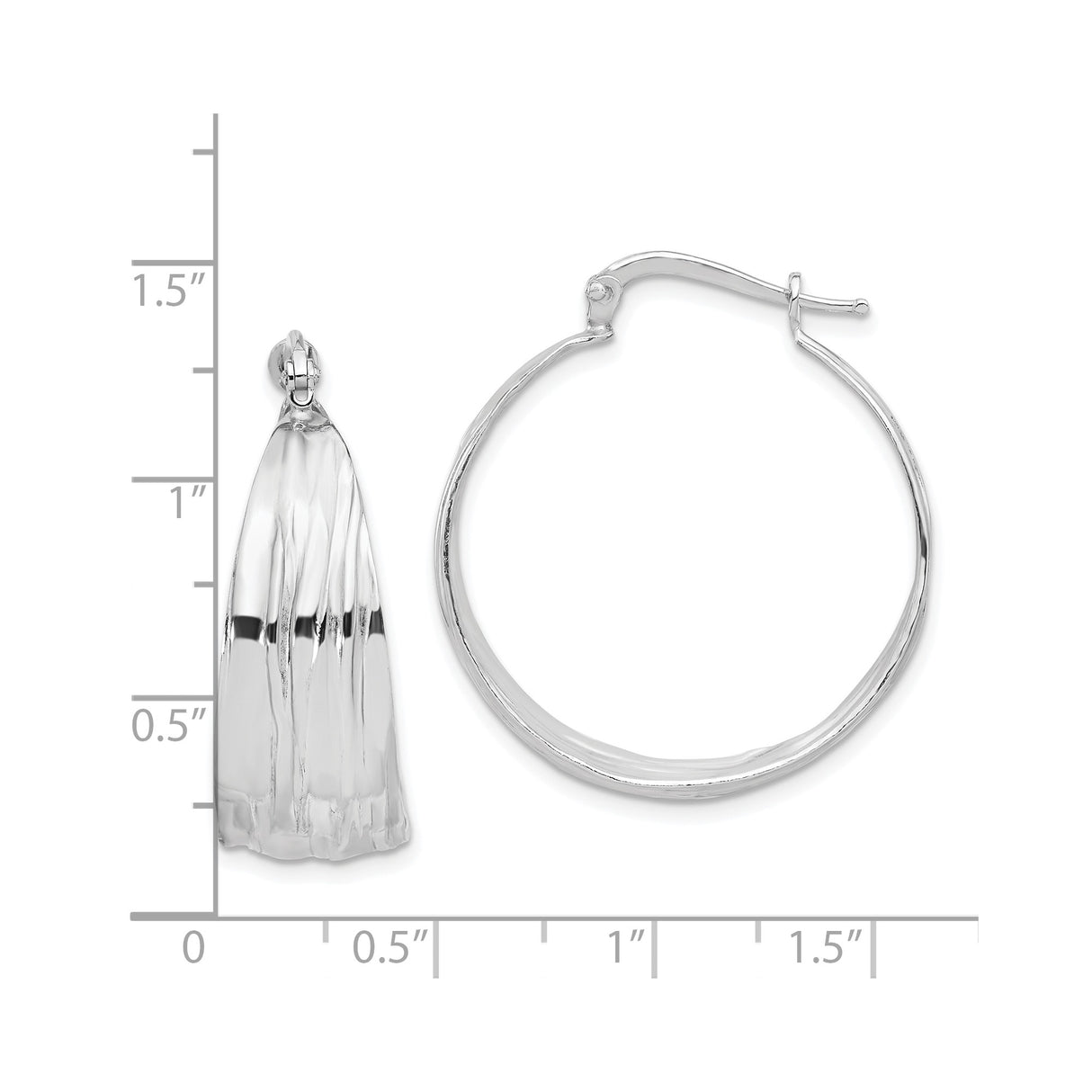 Sterling Silver Hoop Earrings with Hammered Texture and Flared Drop Design