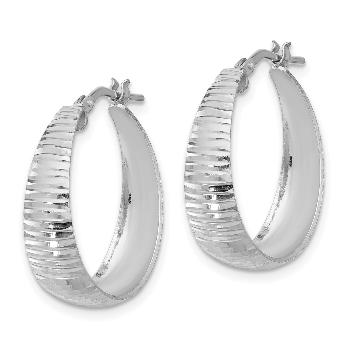 Sterling Silver Hoop Earrings, Textured Ribbed Design with High Polish Finish