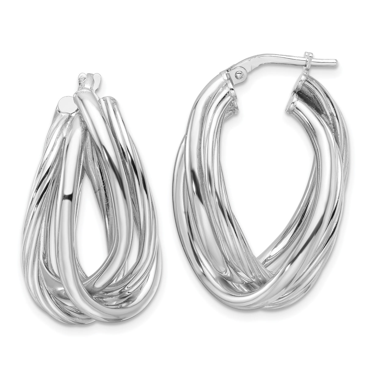 Sterling Silver Twisted Hoop Earrings with Multi-Loop Oval Design, Polished Finish