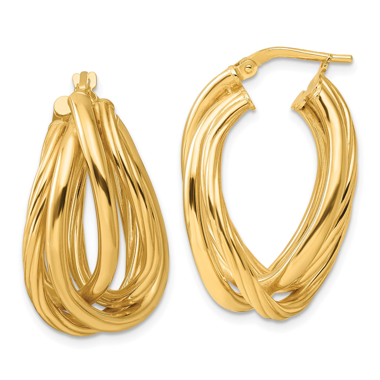 Sterling Silver Twisted Layered Teardrop Hoop Earrings, Gold Plated, Textured Statement Design