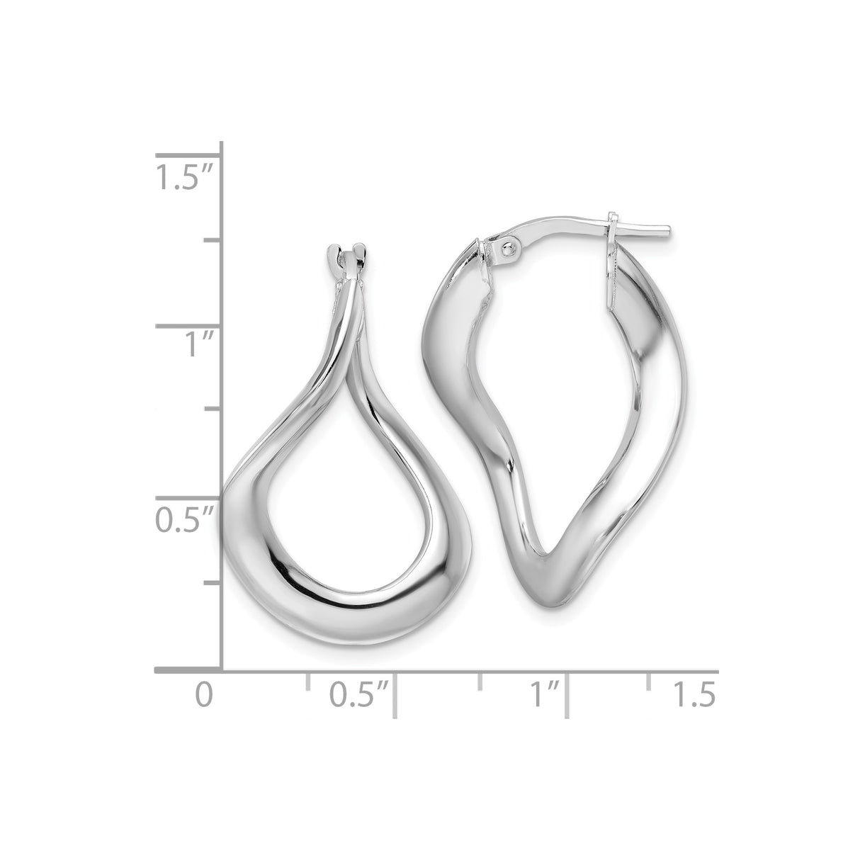 Sterling Silver Teardrop Hoop Earrings, Wavy Modern Sculptural Design, Lightweight and Minimalist Style