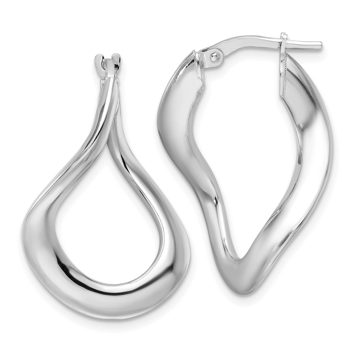 Sterling Silver Teardrop Hoop Earrings, Wavy Modern Sculptural Design, Lightweight and Minimalist Style