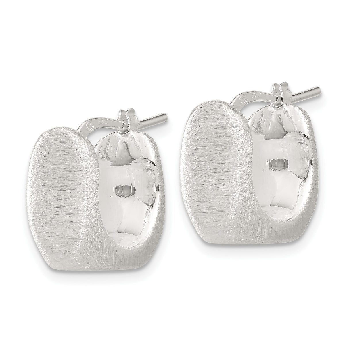 Sterling Silver Square Hoop Earrings, Brushed Finish, Modern Geometric Design for Women