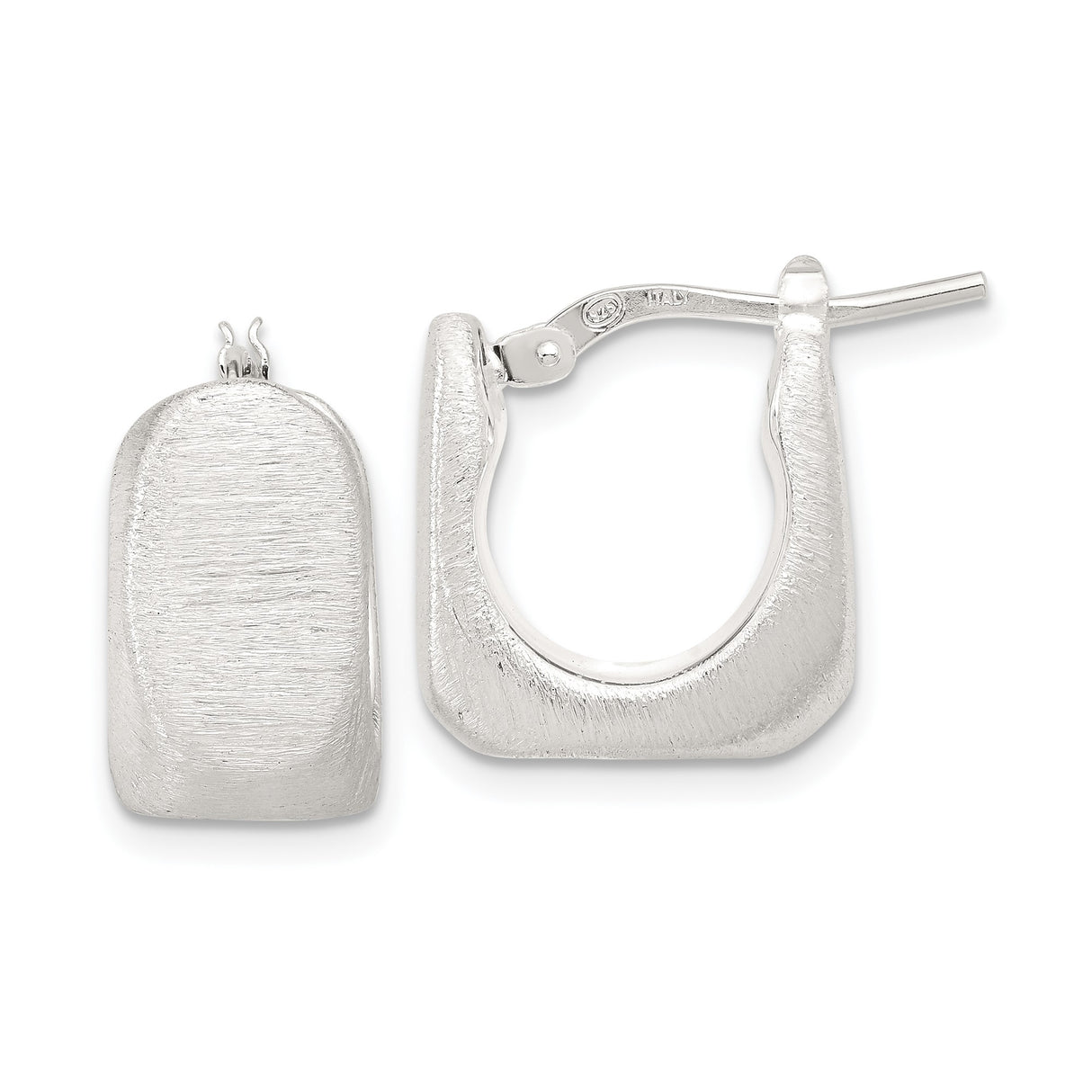 Sterling Silver Square Hoop Earrings, Brushed Finish, Modern Geometric Design for Women