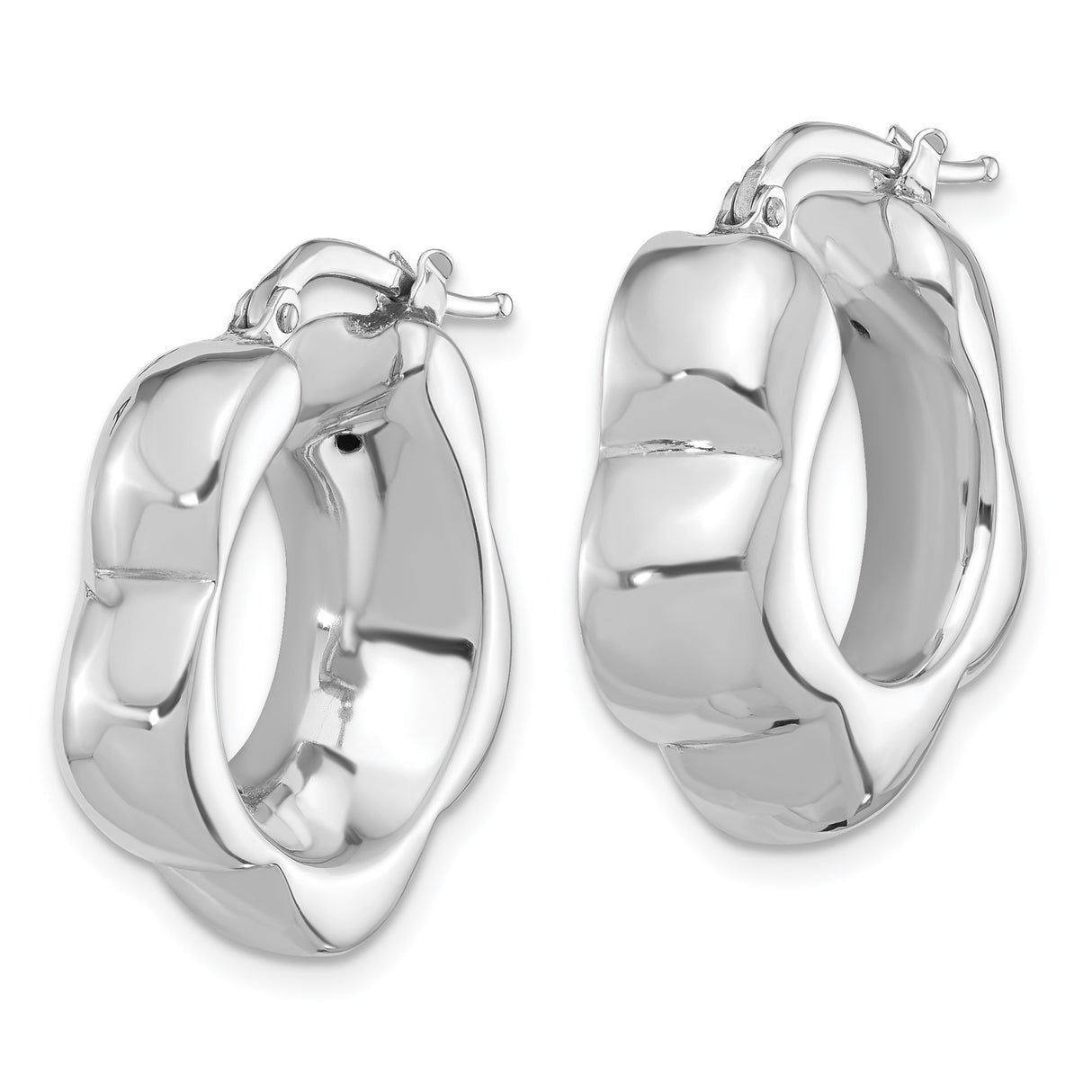 Sterling Silver Hoop Earrings with Scalloped Wavy Texture and High Polish Finish