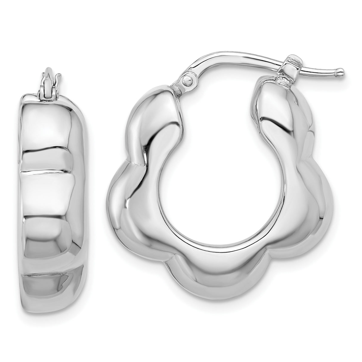 Sterling Silver Hoop Earrings with Scalloped Wavy Texture and High Polish Finish