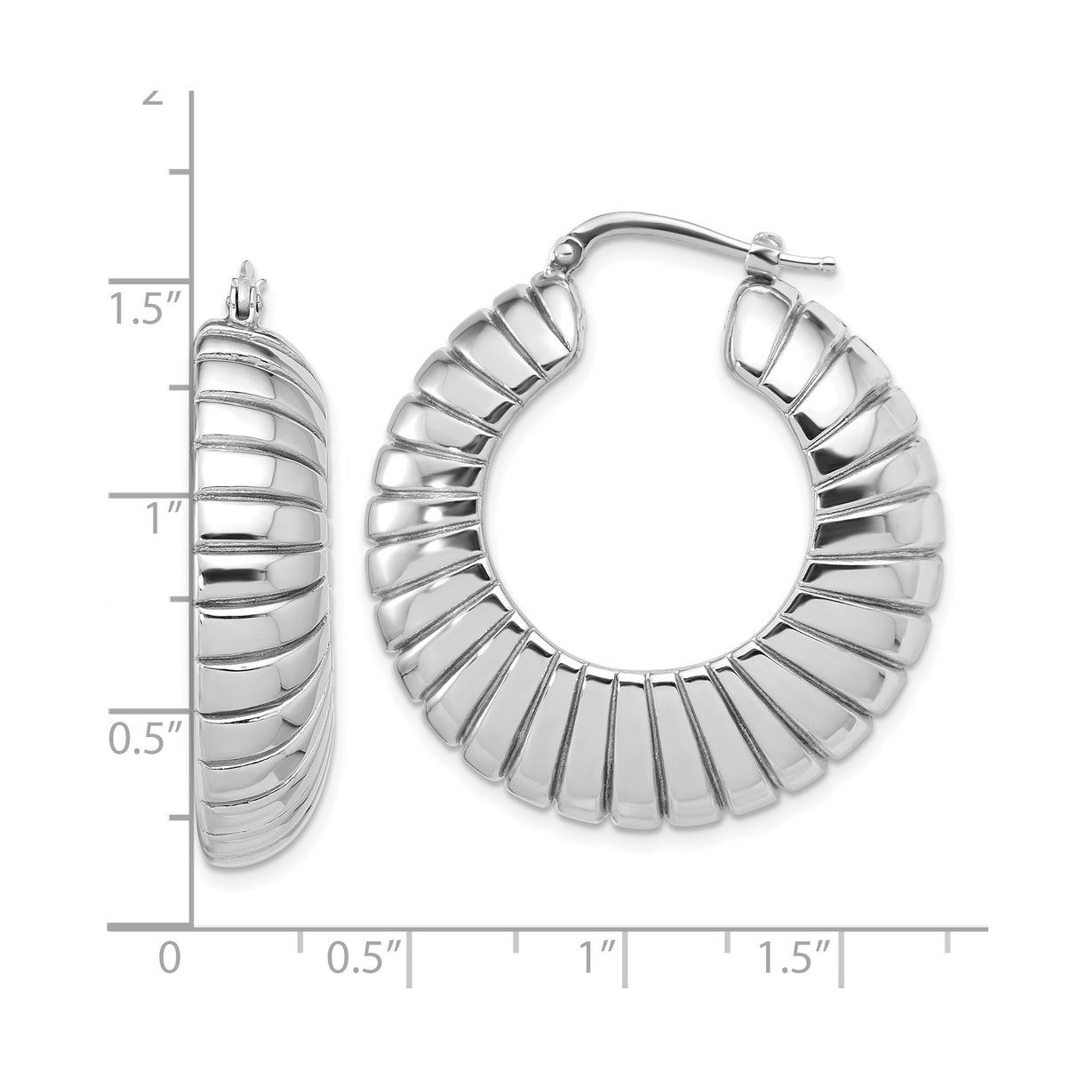 Sterling Silver Hoop Earrings, Ribbed Textured Chunky Dome Style, Bold Round Design