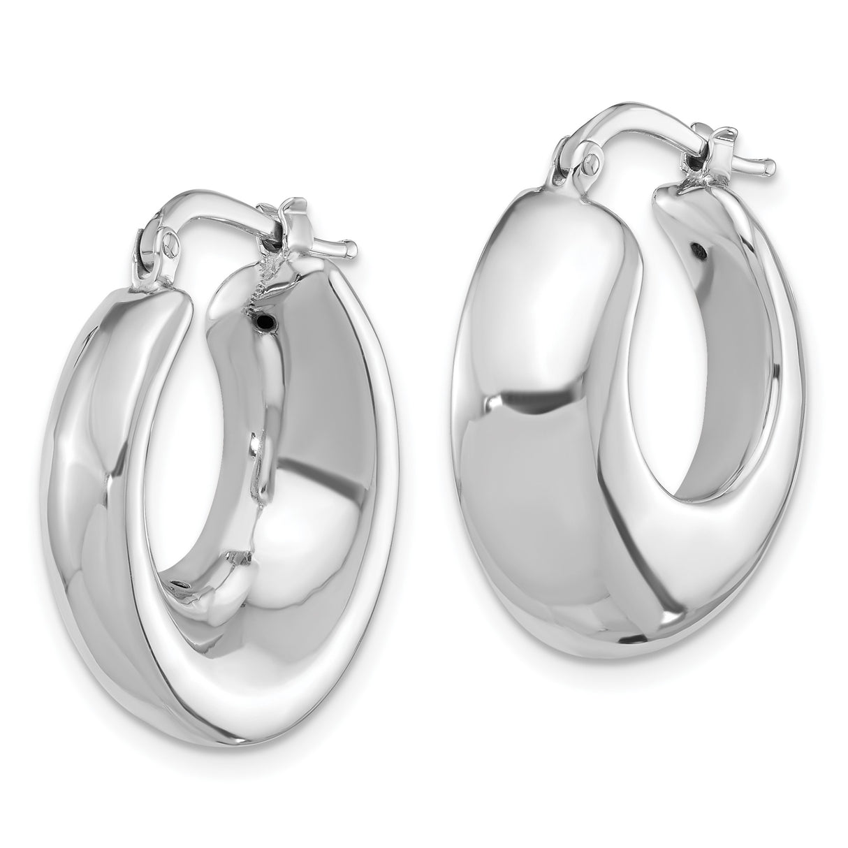 Sterling Silver Hoop Earrings, Polished Puffed Round Lightweight Modern Design