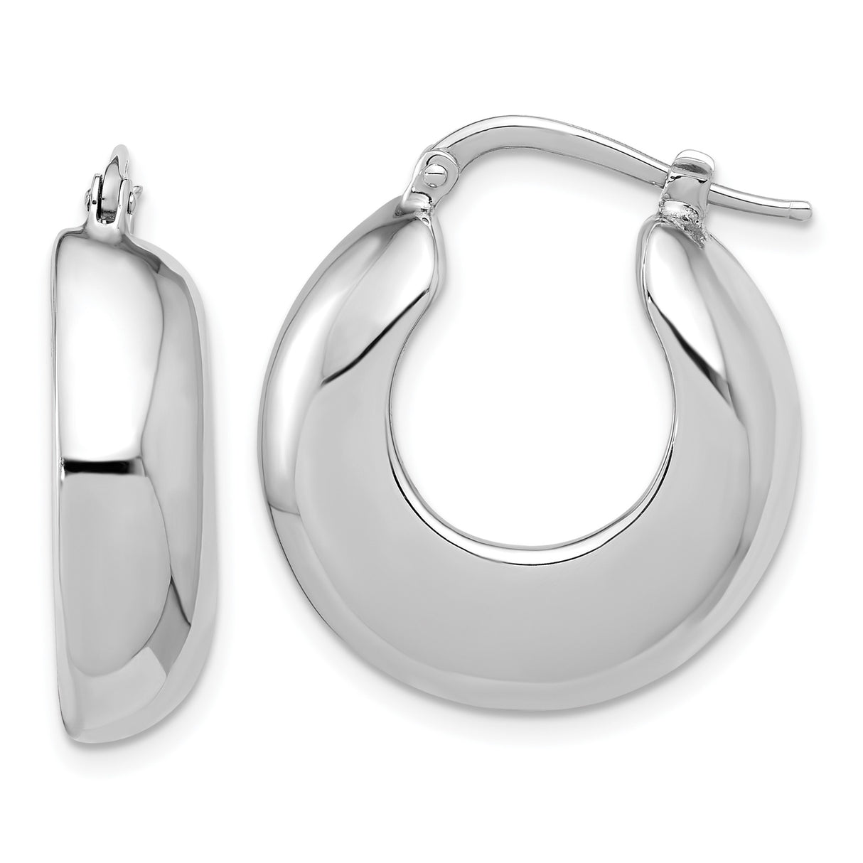 Sterling Silver Hoop Earrings, Polished Puffed Round Lightweight Modern Design
