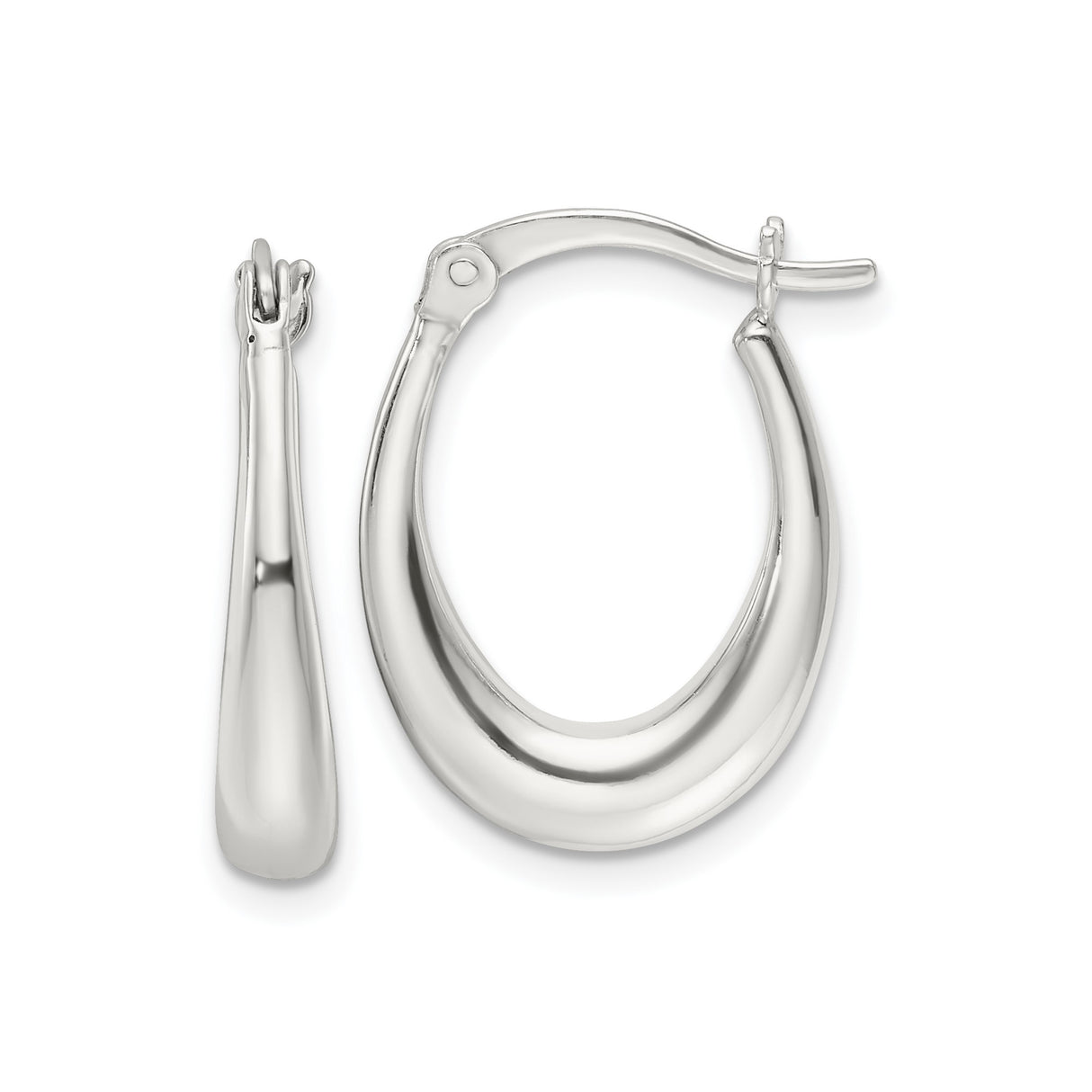 Sterling Silver Teardrop Hoop Earrings, Smooth Polished Oval Design, Minimalist Style for Women