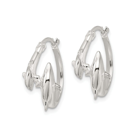 Sterling Silver Dolphin Hoop Earrings with Sculpted Ocean Theme for Women and Teens