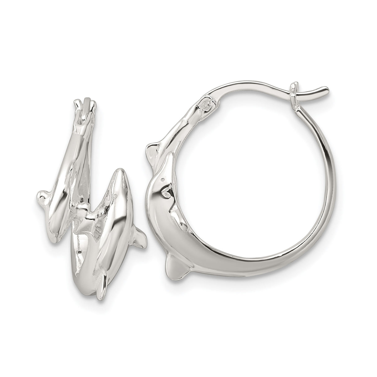 Sterling Silver Dolphin Hoop Earrings with Sculpted Ocean Theme for Women and Teens