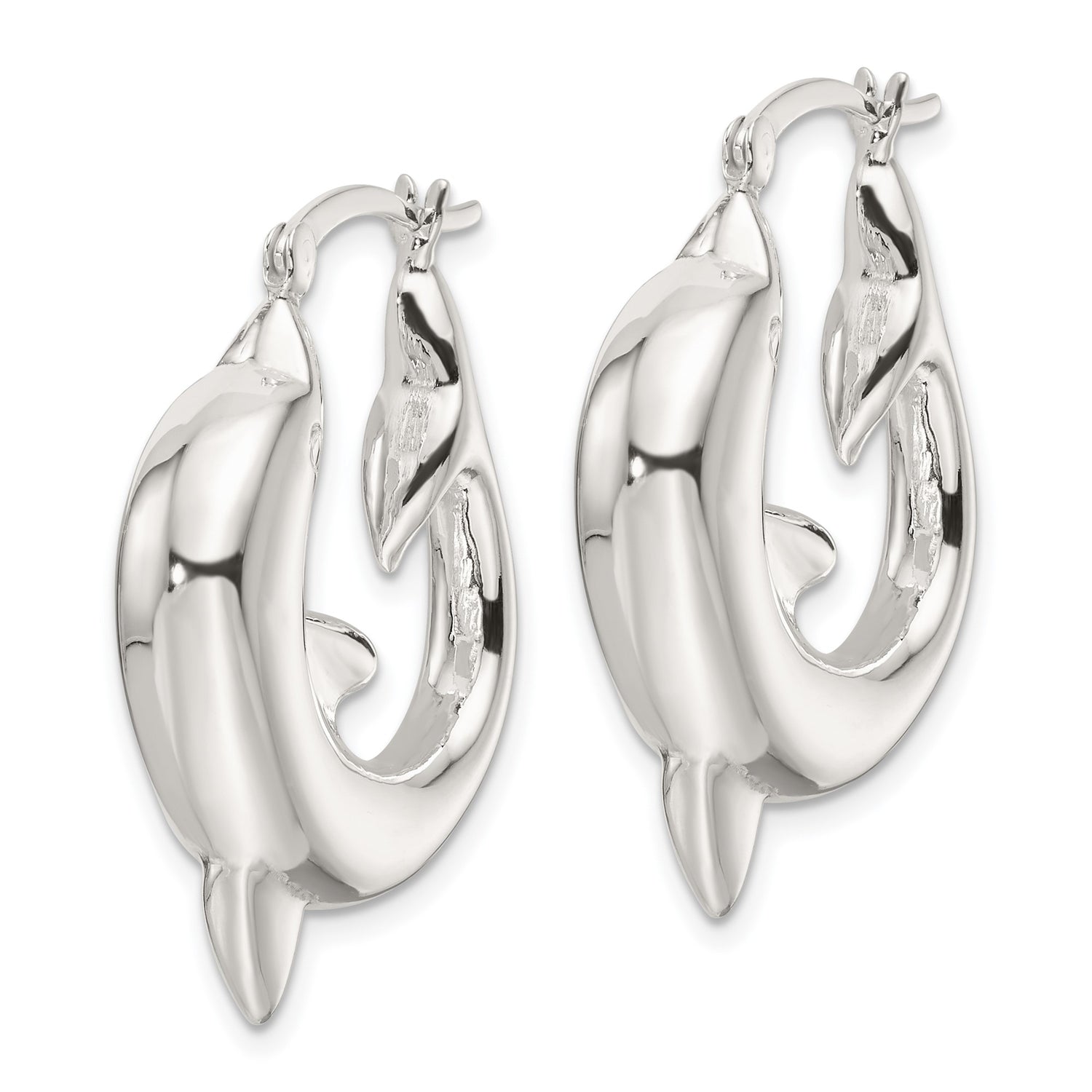 Sterling Silver Dolphin Hoop Earrings, Polished Marine Life Inspired Ocean Theme Jewelry